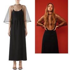 GUCCI DRESS BLACK VISCOSE SILK FAILLE MESH DETACHABLE SLIP $3,980 sz IT 40 US 4