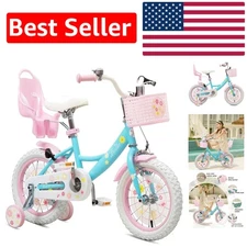 Stylish Girls Bike with Basket and Training Wheels - 14 Inch for Ages 3-5