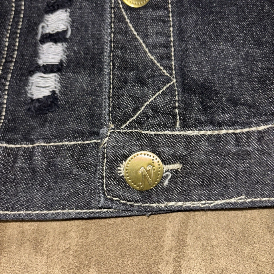 Fashion Art of Cowboy Men's Size Large Denim Vest Distressed Sleeveless Biker - Image 3 of 4