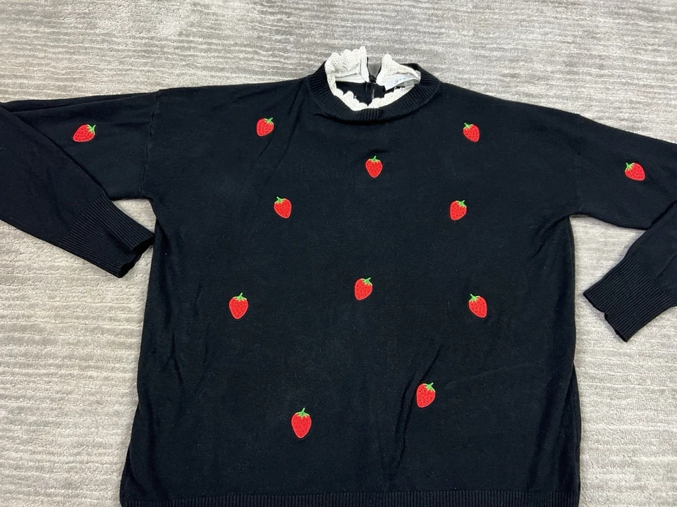 Suéter Sioni Milano Mujer M Negro Cuello Manga Larga Fresa Bordado Foto 2 de 4