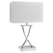 Chrome Finish Cross Base Desk Table Lamp Light with White Rectangle Fabric Shade