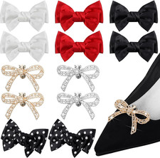 12 Pcs Bow Shoe Clips Rhinestone Satin Bow Shoe Buckle Solid Color Decorative Cl