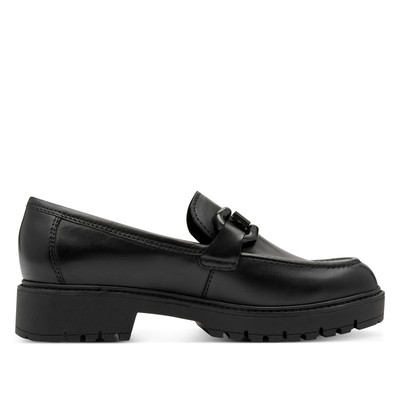 Tamaris Damen Schwarze Leder Loafers Slip-On Plateau Komfort