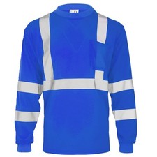 Long Sleeve Safety Shirt for Work, Construction Hi-Vis Reflective Wear BLUE