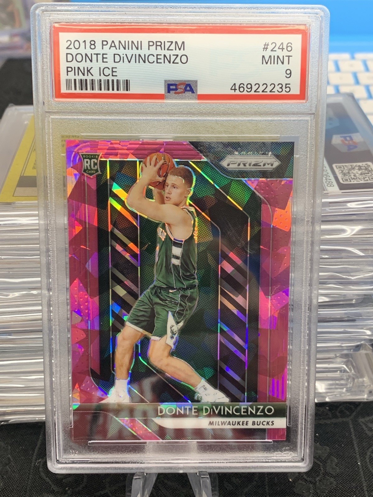 2018 Panini Prizm Donte DiVincenzo RC Pink Ice Prizm PSA Mint 9 Milwaukee Bucks