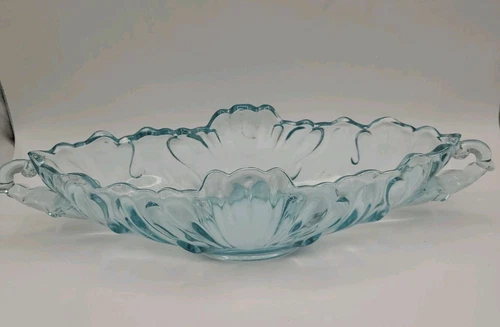 Vintage Jeanette Blue Glass Gondola Fruit Bowl