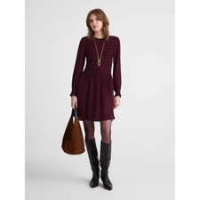 Madewell Long Sleeve Smocked Mini Dress Dark Pomegranate Purple NWT $148 Large