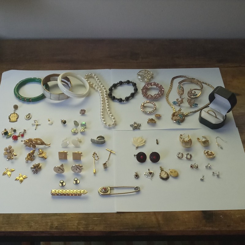 Vintage lot Of Jewelry Mixed Rings Earrings Bracelets CuffLinks Pins and  more