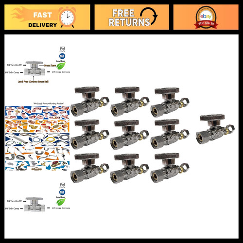 10Pc Lead-Free Brass Angle Stop Valve 3/8" Compression Shut Off for Kitchen/Bath