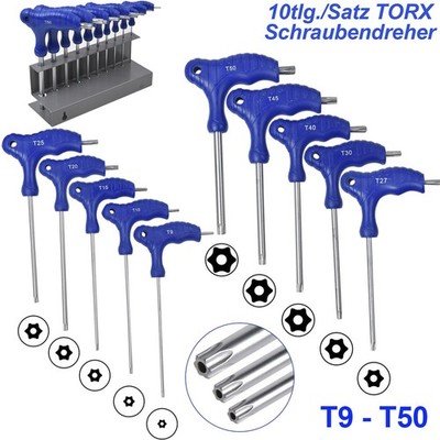 TORX Schraubendreher Satz Schraubenzieher T-Griff Torxschlüssel 10-tlg. T9-T50