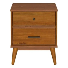 Mid-Century Two Drawer Nightstand/Constructed of Solid Wood/Castanho Finish
