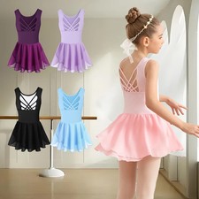 Girls Tank Ballet Leotards with Skirt Dance Dress,Cute Butterfly Hollow Back