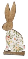 Dekofigur Hase Blumen H. 37Cm Weiß Bunt Natur Mangoholz Mit Emaille Formano F26