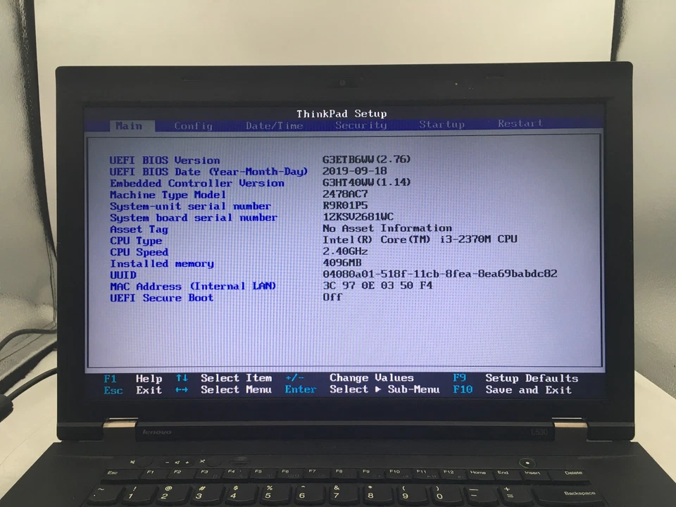 LENOVO THINKPAD L530 - BOOTS TO BIOS - INTEL I3 2370M - 4GB RAM - READ DESC- BB! - Image 2 of 4