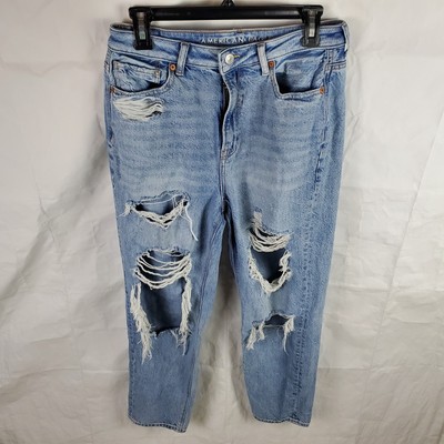 American Eagle Jeans Womens 8 Blue Highest Rise Mom Jean Distressed Denim