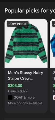 Stussy Men's Hairy Stripe Crew Sweater Black/Green Size Small NWT