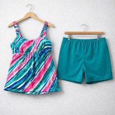 Kim Gravel Swimsuit Tankini Set 14 Multicolor New Rainbow Stripe Boy Shorts 2PC