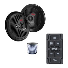 Pyle Marine Bluetooth Controller, 2x 6.5" 150W Waterproof Speakers Black ,Wire