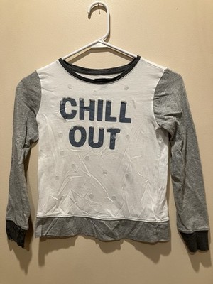 CHILL OUT White/Gray Graphic Crew Neck Long Sleeve Beaded Pullover Sweatshirt