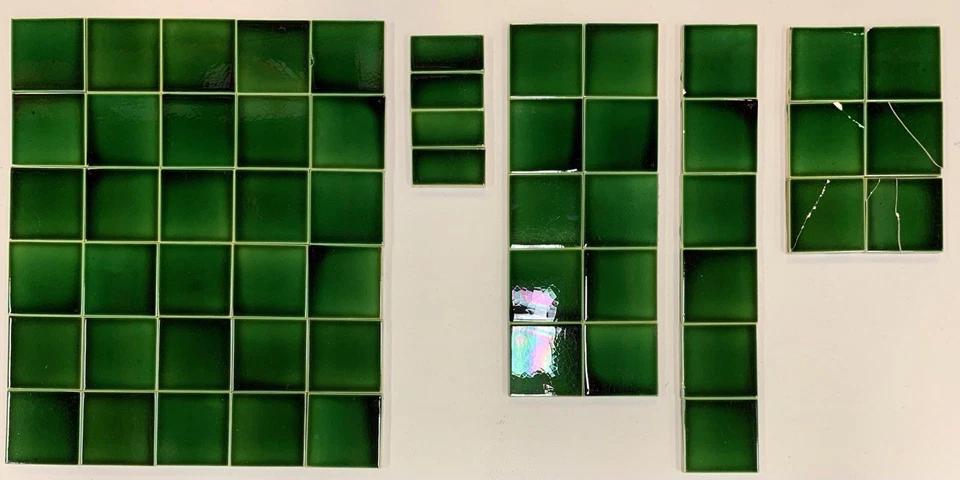 Antique Emerald Green Majolica Tiles 3x3 & 1-1/2 in. Salvage Washstand Lot of 50 - Image 2 of 4