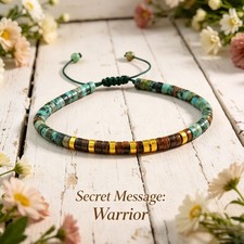 " Warrior" Morse Code Turquoise Crystal Beads Healing Women Men Bracelet Gift