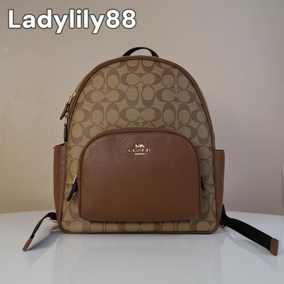 NWT Coach 5671 Court Backpack In Signature Canvas Pepple Leather $450