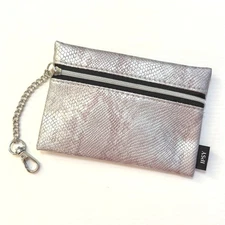 Ipsy Snakeskin Zip Change Purse Small Pouch Credit Card Holder Silver Chain Clip