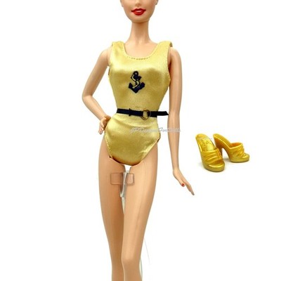 Barbie Millicent Roberts Collection All Decked Out Golden Swimsuit &Mules Neu