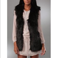 Halston Heritage Womens Size 4 Black Faux Fur Vest MSRP $221