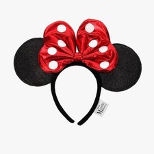 Disney Minnie Mouse Red Bow Polka Dot Glitter Ears Headband