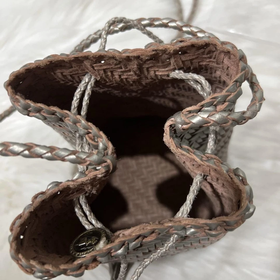Sac bandoulière DRAGON DIFFUSION cuir tissé cordon de serrage gland doré... - Photo 3/4