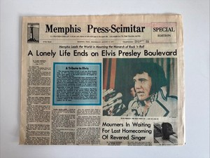 ELVIS PRESLEY Death NEWSPAPER, MEMPHIS PRESS-SCIMITAR,  August 17, 1977 Vintage