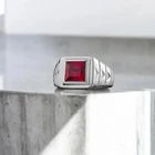 Mens Red Ruby Ring 925 Sterling Silver Square Signet Ring July Birthstone Gift