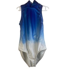 Girls Hand Painted Mock Neck Tank Leotard Dance Tumbling Gymnastics IC Blue Grey