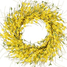 24" Spring Wreaths for Front Door Artificial Forsythia Flower Wreath on Grape...