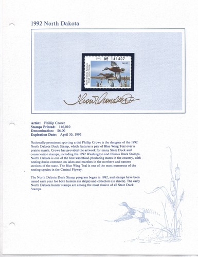 US 1990-1992 STATE DUCK HUNTING STAMPS COLLECTION OF 10 ALL AUTOGRAPHED - Picture 10 of 10