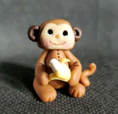 VTG Mini Polymer Clay Baby Monkey Highly Detailed Animal Banana Smile
