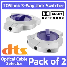 2 Pack 3-Way TOSLink Splitter Digital Fiber Optical Audio Selector Cable Switch