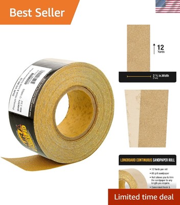 Longboard Sandpaper Roll Gold 80 Grit Hook & Loop Automotive Woodworking