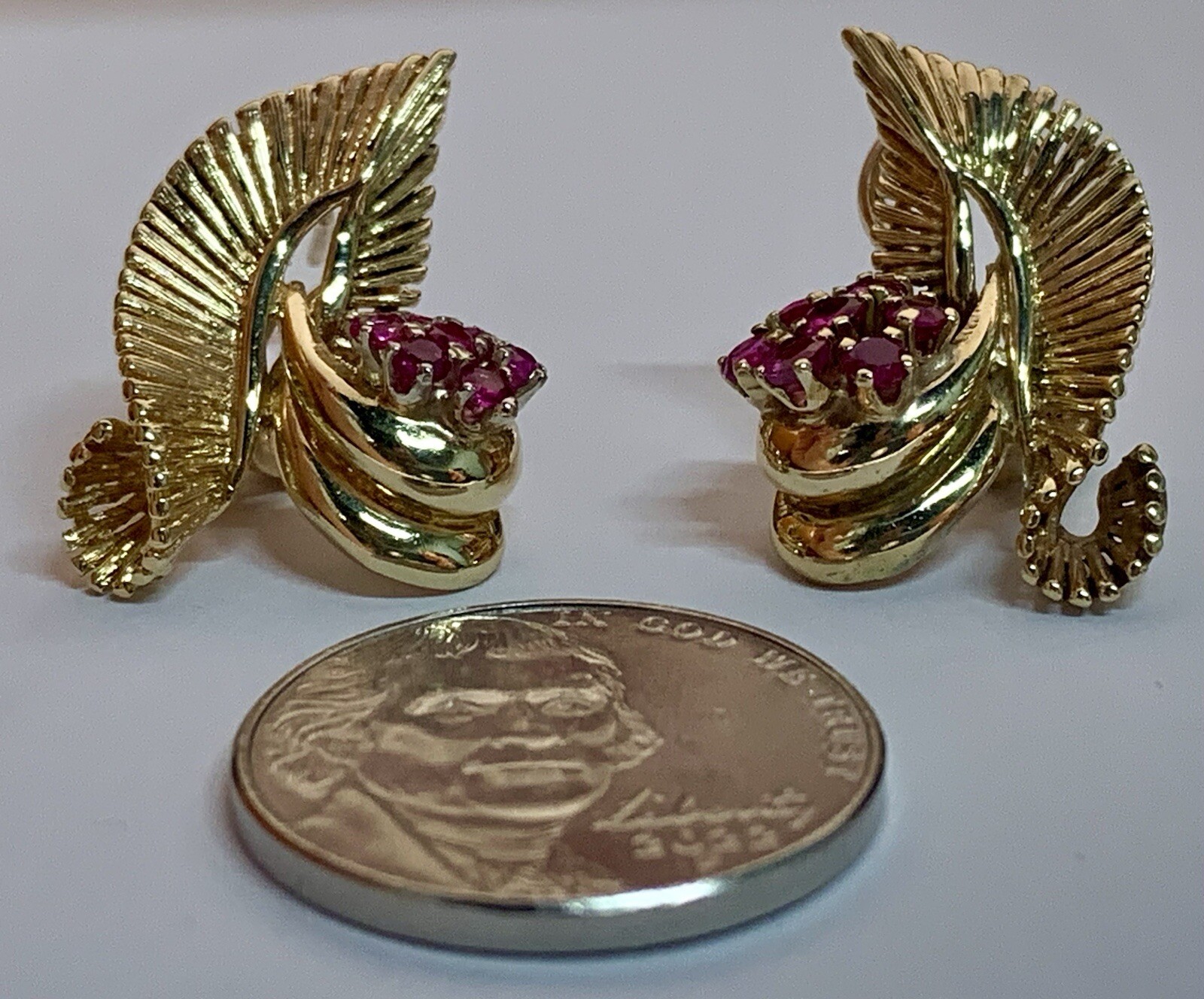 Vintage SOLID 14k YELLOW GOLD AND RUBY EARRINGS, … - image 5