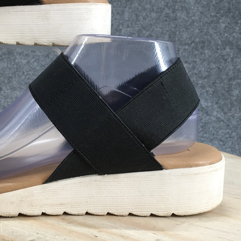 Sandalias Kensie Mujer 10 M Everlee Informales Punta Abierta Cordones Tela Negra Cuña Foto 3 de 4