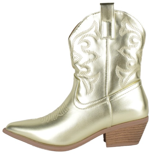 MODA Cowboy Western Stitched Ankle Boots Pointy Toe Zipper Booties Gold WILLA-1 - 第 2/4 張圖片