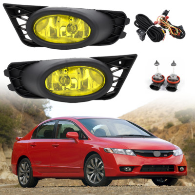 Yellow Lens Driving Fog Lights w/Switch Set For 2009 2010 2011 Honda Civic Sedan