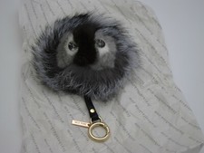 MILA FURS Gufo di Visone e Volpe Borsa Charm/Portachiavi Grigio e Nero NUOVO