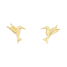 Ioka - 14K Yellow Gold Hummingbird Post Push Back Earrings