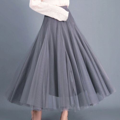 Women Elegant Mesh Tulle Layered Tutu Skirt Pleated Party Ladies Maxi Long Dress - Picture 2 of 22