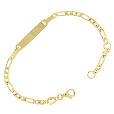 Italienisches 14k Gelbgold gravierbares Baby Kind ID Figaro Armband 5,5'' 1,8 Gramm