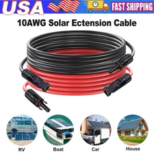 1 Pair Solar Panel Extension Cable Wire Solar Connectors 10 AWG Gauge Black Red