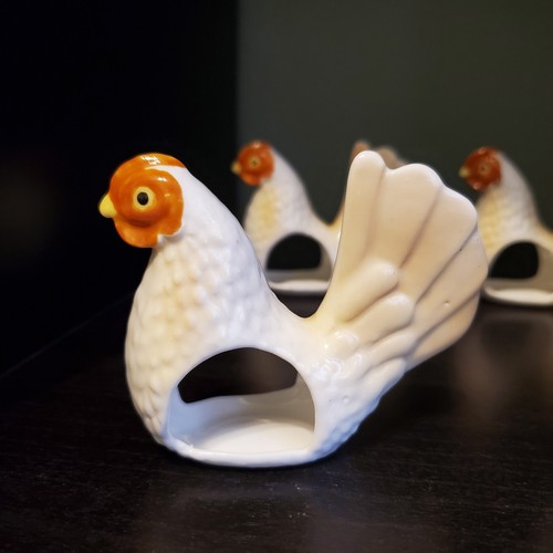 Vintage Bone China Chicken Napkin Rings Lot of Six Farmhouse Rustic Decor - Picture 2 of 7