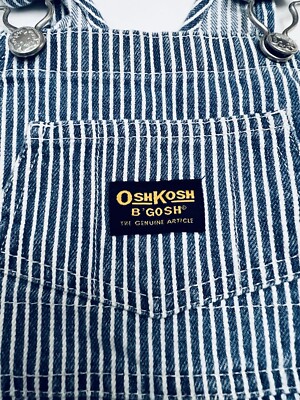 OshKosh B'Gosh Striped Vestbak Denim Overalls Conductor Train Baby